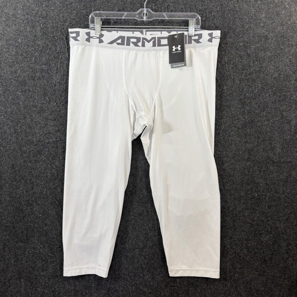 Under Armour HeatGear Armour Leggings Men's 3XL White Compression 3/4 1289574